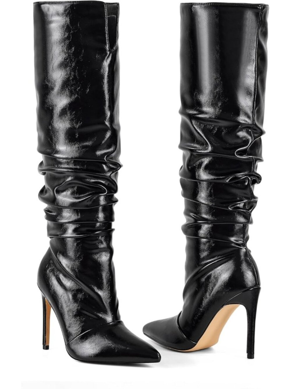 Women's Closed Toe Heeled Boot Pointed Toe Shoes Stiletto Heels Slip On Black - Picture 5 of 7